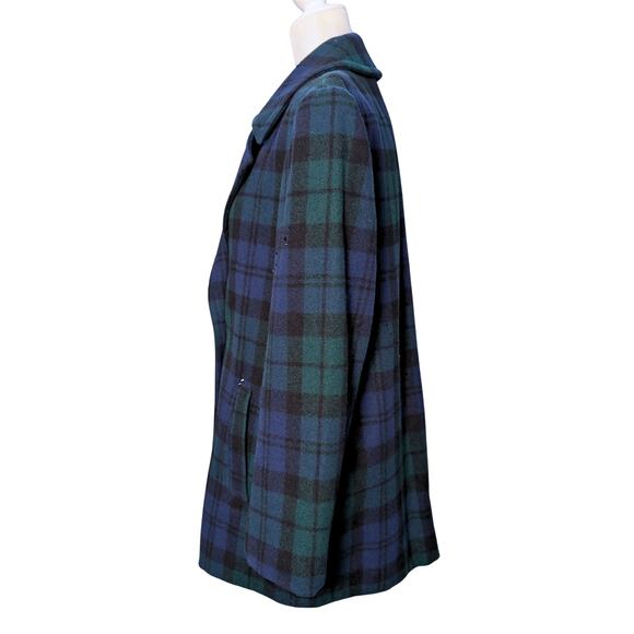 Vintage Checked 100% Wool Coat with Austrian Crystals - Blue Green Tartan - Picture 5 of 15